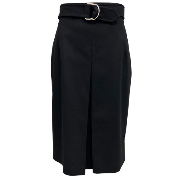HERMES BLACK 2022 INVERTED PLEATED WOOL BELTED SKIRT - Picture 1 of 5